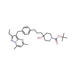 CCc1nn2c(C)cc(C)nc2c1Cc1ccc(CCCC2(O)CCN(C(=O)OC(C)(C)C)CC2)cc1 ZINC000144183860