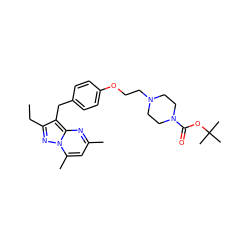 CCc1nn2c(C)cc(C)nc2c1Cc1ccc(OCCN2CCN(C(=O)OC(C)(C)C)CC2)cc1 ZINC000144195478