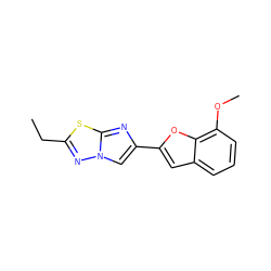 CCc1nn2cc(-c3cc4cccc(OC)c4o3)nc2s1 ZINC000223078827