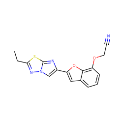 CCc1nn2cc(-c3cc4cccc(OCC#N)c4o3)nc2s1 ZINC000653763541