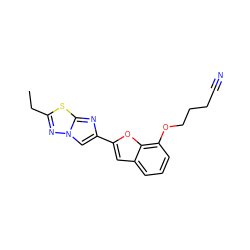 CCc1nn2cc(-c3cc4cccc(OCCCC#N)c4o3)nc2s1 ZINC000653767514