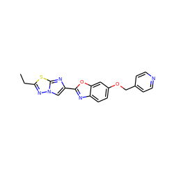 CCc1nn2cc(-c3nc4ccc(OCc5ccncc5)cc4o3)nc2s1 ZINC000653684784