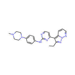 CCc1nn2ncccc2c1-c1ccnc(Nc2ccc(N3CCN(C)CC3)cc2)n1 ZINC000053184948