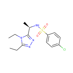 CCc1nnc([C@@H](C)NS(=O)(=O)c2ccc(Cl)cc2)n1CC ZINC000299857833