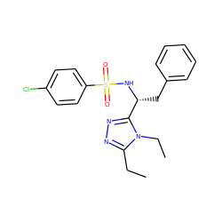 CCc1nnc([C@@H](Cc2ccccc2)NS(=O)(=O)c2ccc(Cl)cc2)n1CC ZINC000299869064