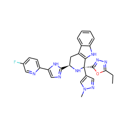 CCc1nnc([C@]2(c3cnn(C)c3)N[C@@H](c3ncc(-c4ccc(F)cn4)[nH]3)Cc3c2[nH]c2ccccc32)o1 ZINC000473127368