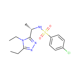 CCc1nnc([C@H](C)NS(=O)(=O)c2ccc(Cl)cc2)n1CC ZINC000299857832