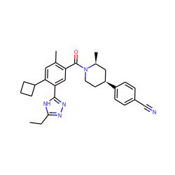 CCc1nnc(-c2cc(C(=O)N3CC[C@H](c4ccc(C#N)cc4)C[C@@H]3C)c(C)cc2C2CCC2)[nH]1 ZINC000150332640