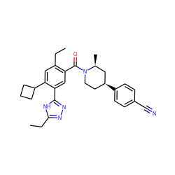 CCc1nnc(-c2cc(C(=O)N3CC[C@H](c4ccc(C#N)cc4)C[C@@H]3C)c(CC)cc2C2CCC2)[nH]1 ZINC000149350848