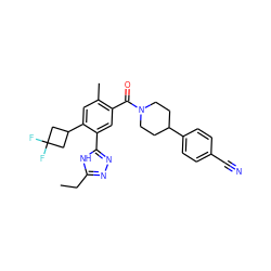 CCc1nnc(-c2cc(C(=O)N3CCC(c4ccc(C#N)cc4)CC3)c(C)cc2C2CC(F)(F)C2)[nH]1 ZINC000150270217