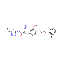 CCc1nnc(NC(=O)/C(C#N)=C/c2ccc(OCCOc3c(C)cccc3C)c(OC)c2)o1 ZINC000013584646