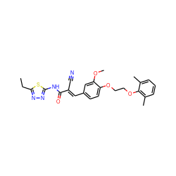 CCc1nnc(NC(=O)/C(C#N)=C/c2ccc(OCCOc3c(C)cccc3C)c(OC)c2)s1 ZINC000013584627