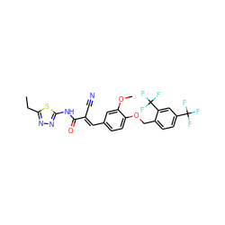 CCc1nnc(NC(=O)/C(C#N)=C/c2ccc(OCc3ccc(C(F)(F)F)cc3C(F)(F)F)c(OC)c2)s1 ZINC000036243062