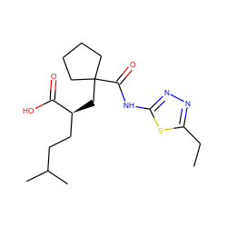 CCc1nnc(NC(=O)C2(C[C@@H](CCC(C)C)C(=O)O)CCCC2)s1 ZINC000034803399