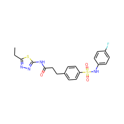 CCc1nnc(NC(=O)CCc2ccc(S(=O)(=O)Nc3ccc(F)cc3)cc2)s1 ZINC000073222273