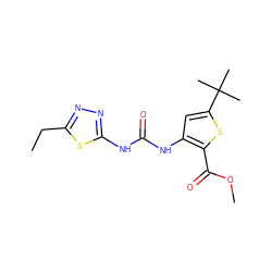 CCc1nnc(NC(=O)Nc2cc(C(C)(C)C)sc2C(=O)OC)s1 ZINC000026671110