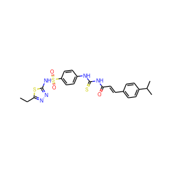 CCc1nnc(NS(=O)(=O)c2ccc(NC(=S)NC(=O)/C=C/c3ccc(C(C)C)cc3)cc2)s1 ZINC000006296369