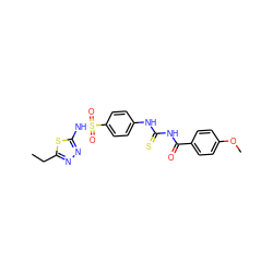 CCc1nnc(NS(=O)(=O)c2ccc(NC(=S)NC(=O)c3ccc(OC)cc3)cc2)s1 ZINC000002359502