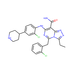 CCc1nnc2c(C(N)=O)c(Nc3ccc(C4CCNCC4)cc3Cl)nc(Cc3ccccc3Cl)n12 ZINC000200866005