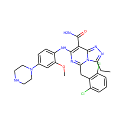 CCc1nnc2c(C(N)=O)c(Nc3ccc(N4CCNCC4)cc3OC)nc(Cc3c(Cl)cccc3Cl)n12 ZINC000200873098