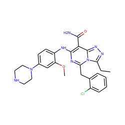 CCc1nnc2c(C(N)=O)c(Nc3ccc(N4CCNCC4)cc3OC)nc(Cc3ccccc3Cl)n12 ZINC000200873275