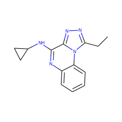 CCc1nnc2c(NC3CC3)nc3ccccc3n12 ZINC000025966929