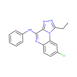 CCc1nnc2c(Nc3ccccc3)nc3ccc(Cl)cc3n12 ZINC000026377749