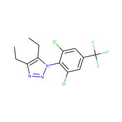 CCc1nnn(-c2c(Cl)cc(C(F)(F)F)cc2Cl)c1CC ZINC000028825610