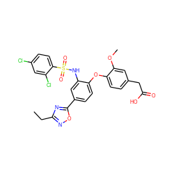 CCc1noc(-c2ccc(Oc3ccc(CC(=O)O)cc3OC)c(NS(=O)(=O)c3ccc(Cl)cc3Cl)c2)n1 ZINC000082155973