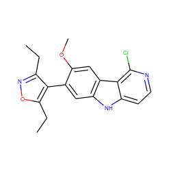 CCc1noc(CC)c1-c1cc2[nH]c3ccnc(Cl)c3c2cc1OC ZINC000224926889