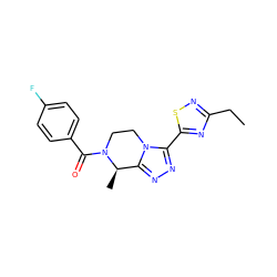 CCc1nsc(-c2nnc3n2CCN(C(=O)c2ccc(F)cc2)[C@@H]3C)n1 ZINC000218564785