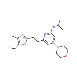 CCc1oc(CCc2cc(N3CCOCC3)cc(NC(C)C)n2)nc1C ZINC000043021463