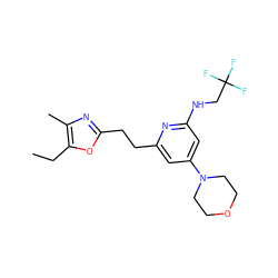 CCc1oc(CCc2cc(N3CCOCC3)cc(NCC(F)(F)F)n2)nc1C ZINC000043072191