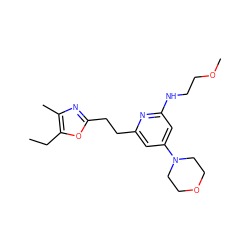 CCc1oc(CCc2cc(N3CCOCC3)cc(NCCOC)n2)nc1C ZINC000043019276