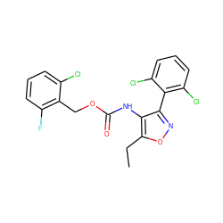 CCc1onc(-c2c(Cl)cccc2Cl)c1NC(=O)OCc1c(F)cccc1Cl ZINC000043202424