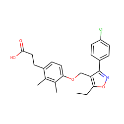 CCc1onc(-c2ccc(Cl)cc2)c1COc1ccc(CCC(=O)O)c(C)c1C ZINC001772618514