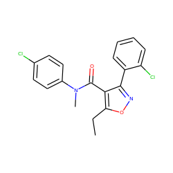 CCc1onc(-c2ccccc2Cl)c1C(=O)N(C)c1ccc(Cl)cc1 ZINC000045389683