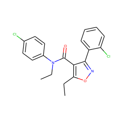 CCc1onc(-c2ccccc2Cl)c1C(=O)N(CC)c1ccc(Cl)cc1 ZINC000045391119