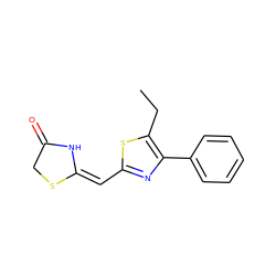 CCc1sc(/C=C2\NC(=O)CS2)nc1-c1ccccc1 ZINC000095603944