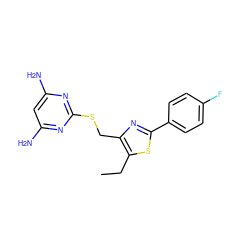 CCc1sc(-c2ccc(F)cc2)nc1CSc1nc(N)cc(N)n1 ZINC000096283881