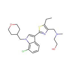 CCc1sc(-c2cn(CC3CCOCC3)c3c(Cl)cccc23)nc1CN(C)CCO ZINC000071295775