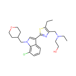 CCc1sc(-c2cn(CC3CCOCC3)c3c(Cl)cccc23)nc1CN(CC)CCO ZINC000071295776