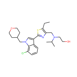 CCc1sc(-c2cn(CC3CCOCC3)c3c(Cl)cccc23)nc1CN(CCO)C(C)C ZINC000071295770