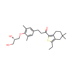 CCc1sc(C(=O)CCc2cc(C)c(OC[C@@H](O)CO)c(C)c2)c2c1CC(C)(C)CC2 ZINC000036478255