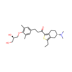 CCc1sc(C(=O)CCc2cc(C)c(OC[C@H](O)CO)c(C)c2)c2c1C[C@@H](N(C)C)CC2 ZINC000103258580