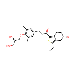 CCc1sc(C(=O)CCc2cc(C)c(OC[C@H](O)CO)c(C)c2)c2c1C[C@@H](O)CC2 ZINC000103258570