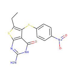 CCc1sc2nc(N)[nH]c(=O)c2c1Sc1ccc([N+](=O)[O-])cc1 ZINC000043077062