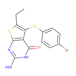 CCc1sc2nc(N)[nH]c(=O)c2c1Sc1ccc(Br)cc1 ZINC000043072686