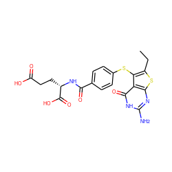 CCc1sc2nc(N)[nH]c(=O)c2c1Sc1ccc(C(=O)N[C@@H](CCC(=O)O)C(=O)O)cc1 ZINC000039273512