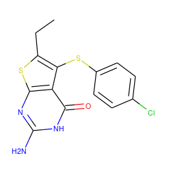 CCc1sc2nc(N)[nH]c(=O)c2c1Sc1ccc(Cl)cc1 ZINC000042919889